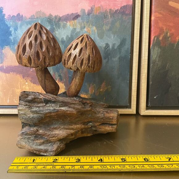 Vintage Handcarved Wooden Morel Mushroom Sculpture - Picture 6 of 8